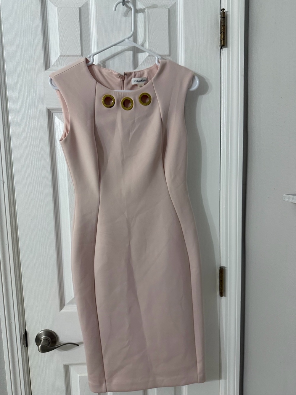 Calvin Klein Pale Pink Sheath Dress with Gold Grommets - Picture 1 of 6